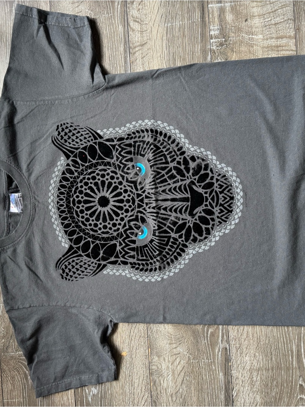 Dark Gray Graphic Tiger Tee with Bright Blue Eyes
